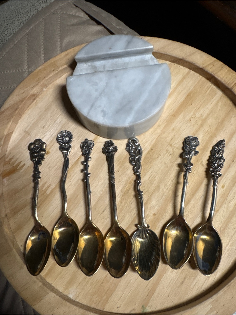 Gold & Silver Tones Decorative Floral Demitasse Spoon Set - Home Dining
